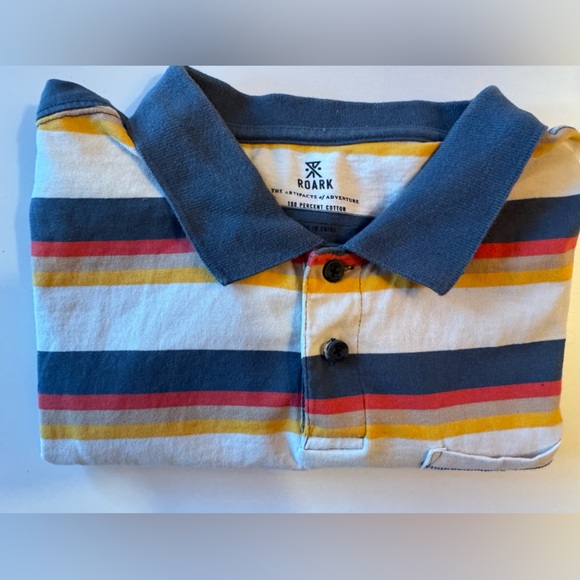 Roark Men's Multicolor Striped Cotton Short Sleeve Polo Shirt with pocket - Picture 3 of 4